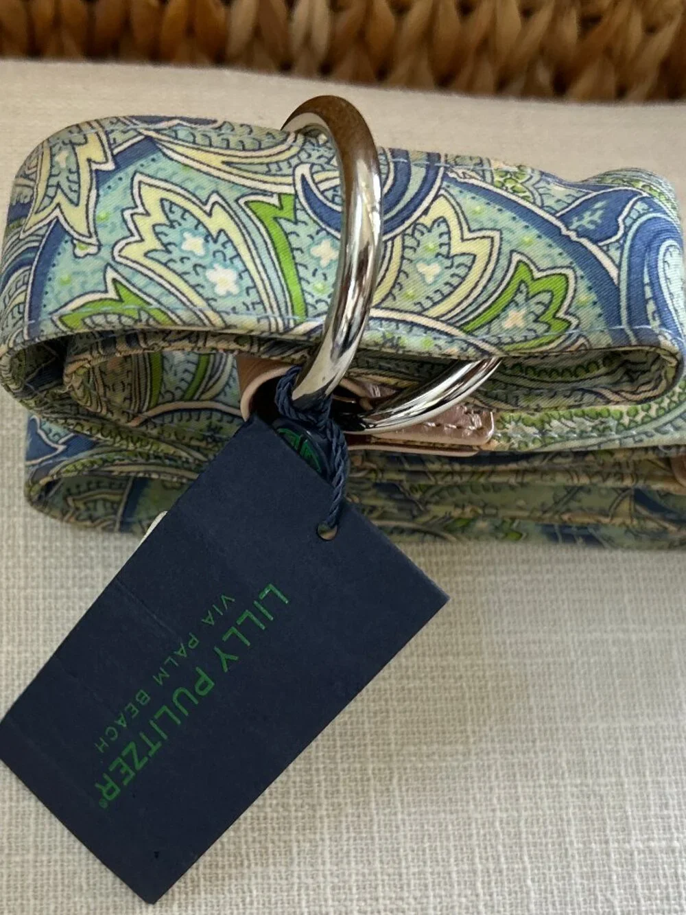 NWT Lilly Pulitzer ~ Paisley Print D-Ring Belt ~ Leather Detail ~ L ~ $65